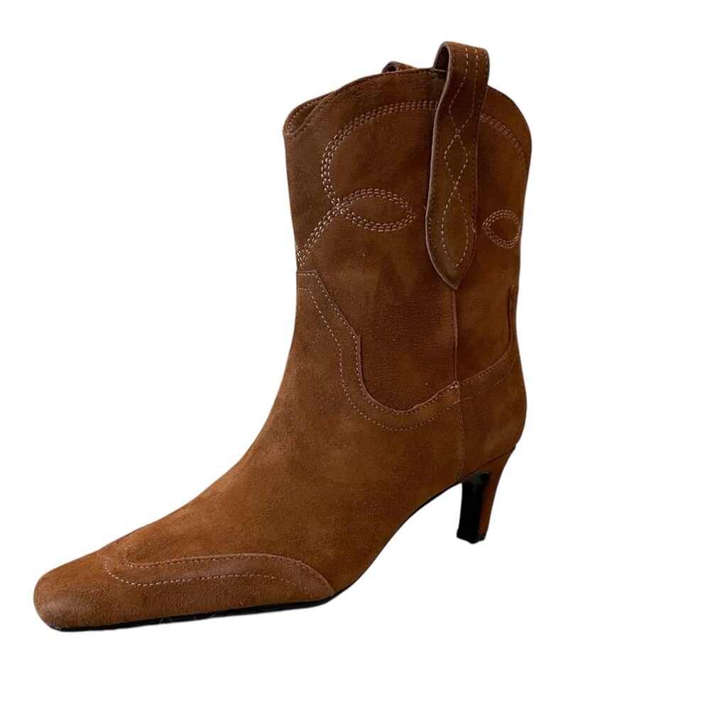 Black Suede Studio Suede Western Booties Women's US 8 Cela Snip Toe Brown NEW - Picture 16 of 16